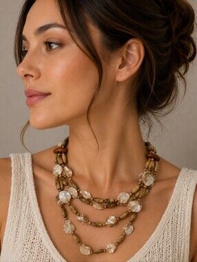Vintage Wood Shell Layered Mermaidcore Necklace